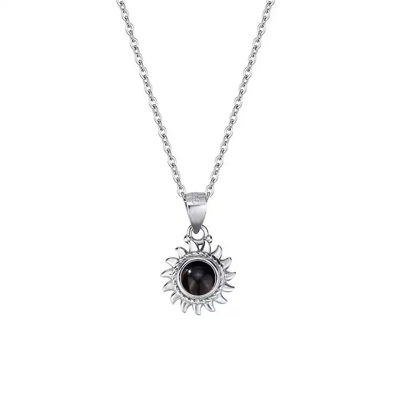 Female Sunflower Photo Projection 925 Pure Silver Necklace