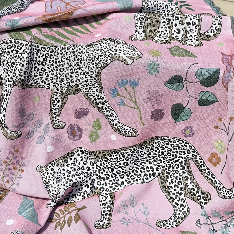 Bohemian Knitted Leopard Tassel Blanket, Suitable For Camping, Casual Picnic, Multifunctional Throw Blanket