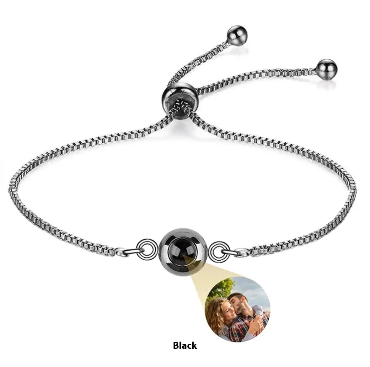 I Love You Nano Micro-carved Projection Stone Round S925 Silver Bracelet