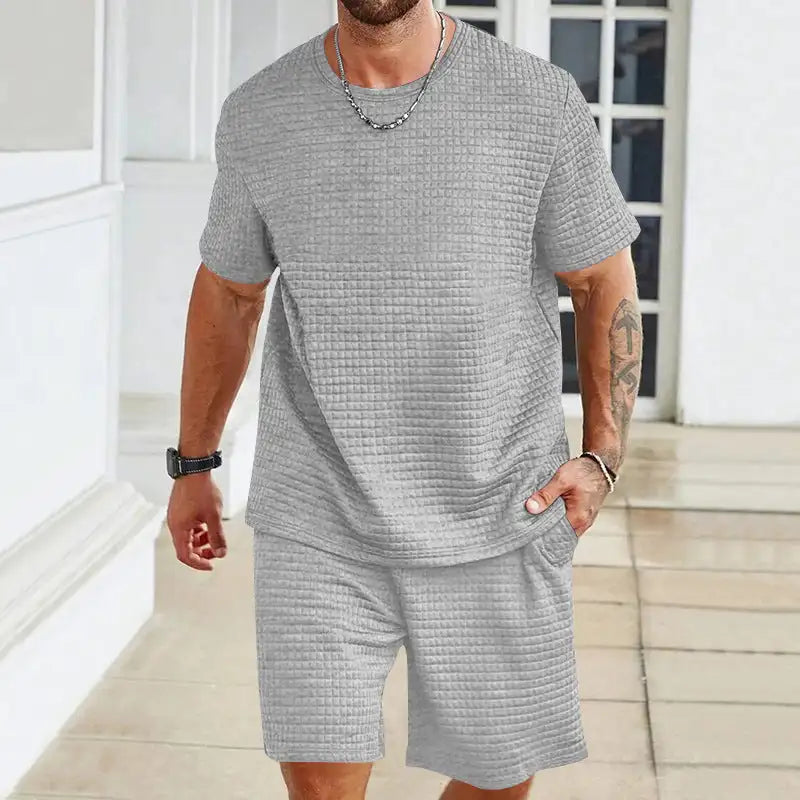 Sports Casual Suit Solid Color Round Neck T-shirt Shorts