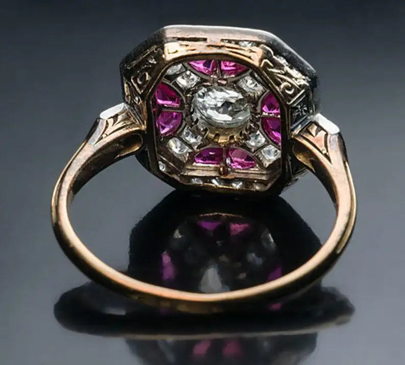 New Copper Inlaid Zircon Rose Red Rose Gold Two-tone Women's Ring