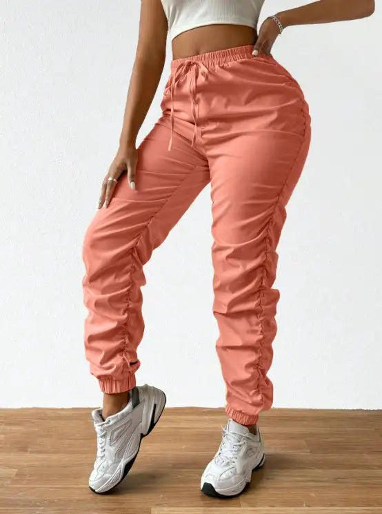 Ladies' Solid Color Ankle Drawstring Details, Casual And Elegant Style Pants