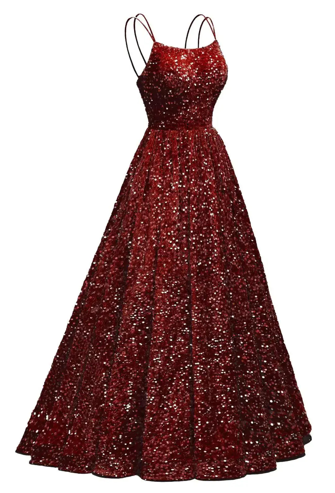 Prom Dresses Long A Line Burgundy Sequin Spaghetti Straps Prom Cocktail Dresses Evening FormalR176