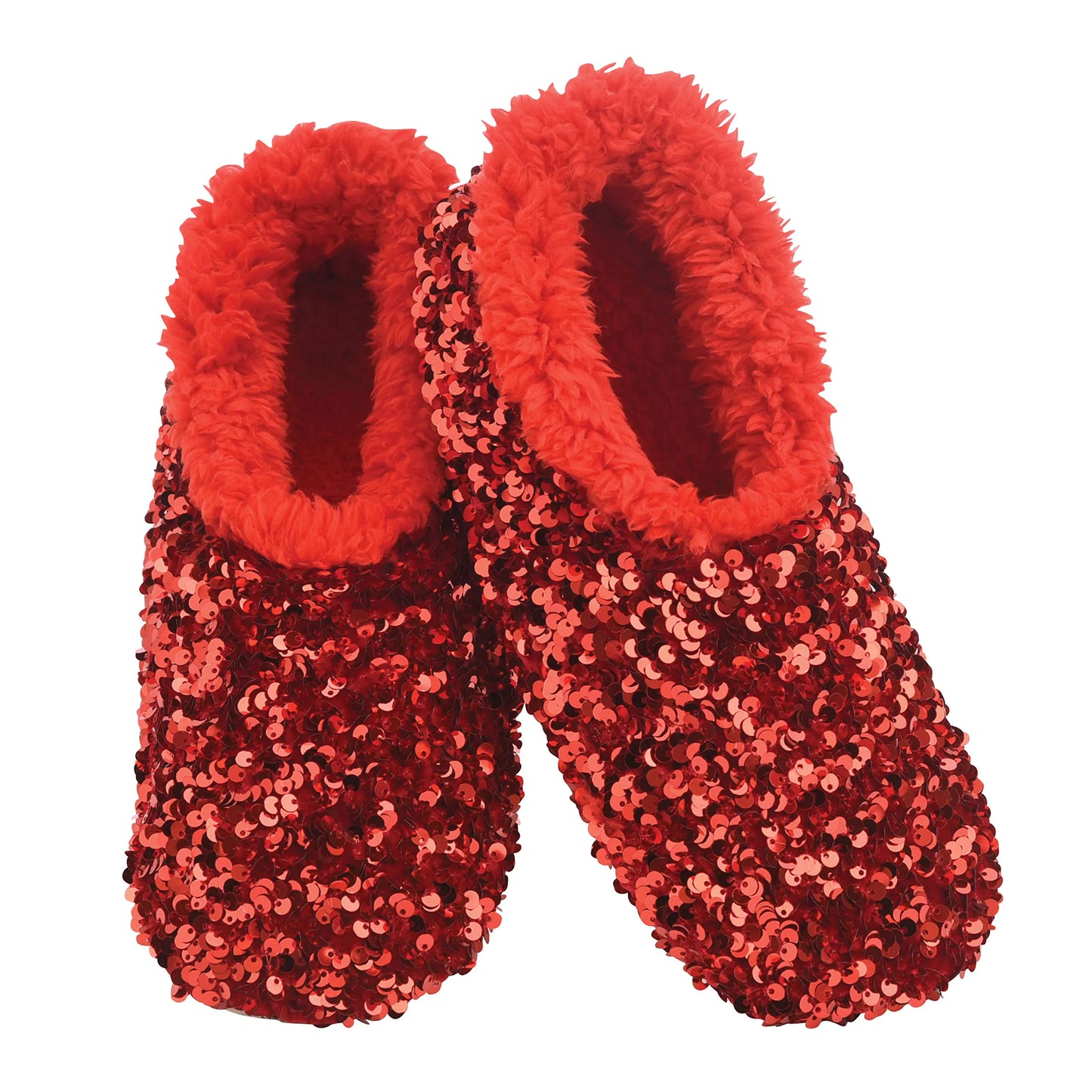 Snoozies Womens Slipper Socks - - Cozy Slippers for Women - Fuzzy House Slippers for Indoor Use - Soft Sole Slippers - Sequin Glam Bling - Red - Small