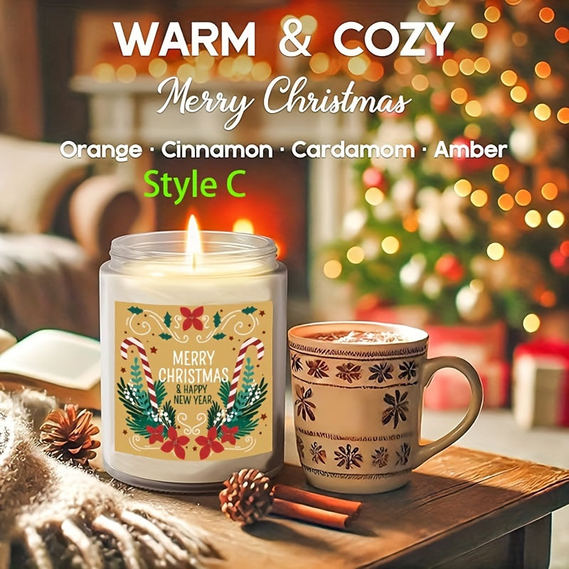 Christmas Themed Scented Candle in Glass Jar, Lavender Soy-Beeswax Blend, 3.5 oz, Hand-Poured with Single Wick, Ideal for Holiday Decor, Christmas Gifting, Festive Ambience & Home Aromatherapy - Comes with Bow Embellishment