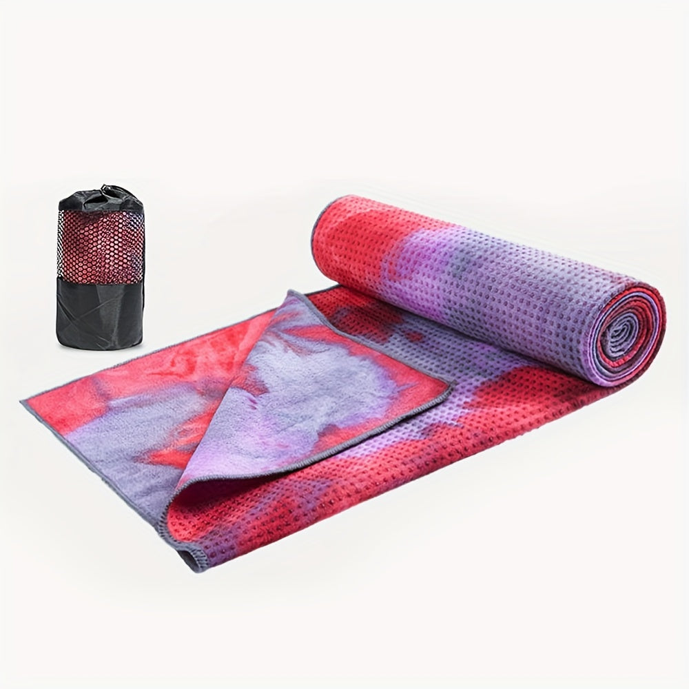 1pc Vibrant Tie-Dye Sweat-Absorbent Non-Slip Yoga Towel with Storage Bag - Soft, Foldable Sports Blanket for Outdoor, Gym, Pilates & Fitness Training, Machine Washable Polyester/Nylon