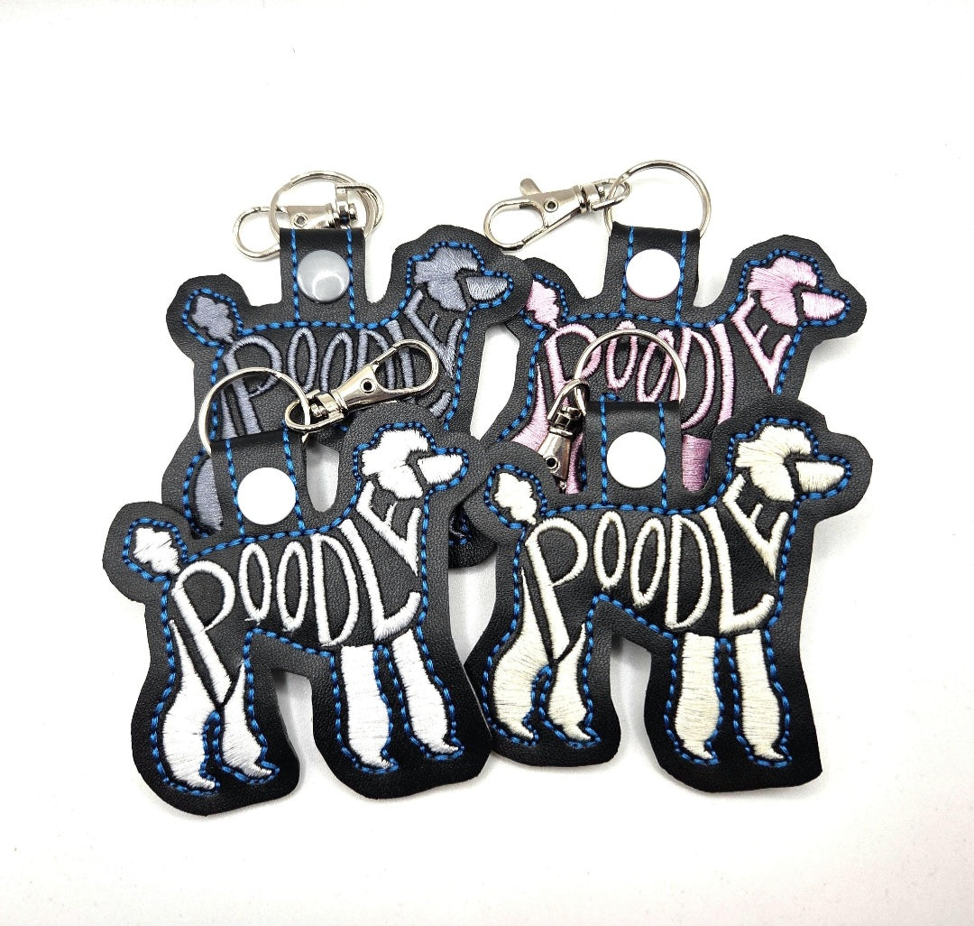 One Poodle Dog Breed Embroidered Keychain / Bag Charm