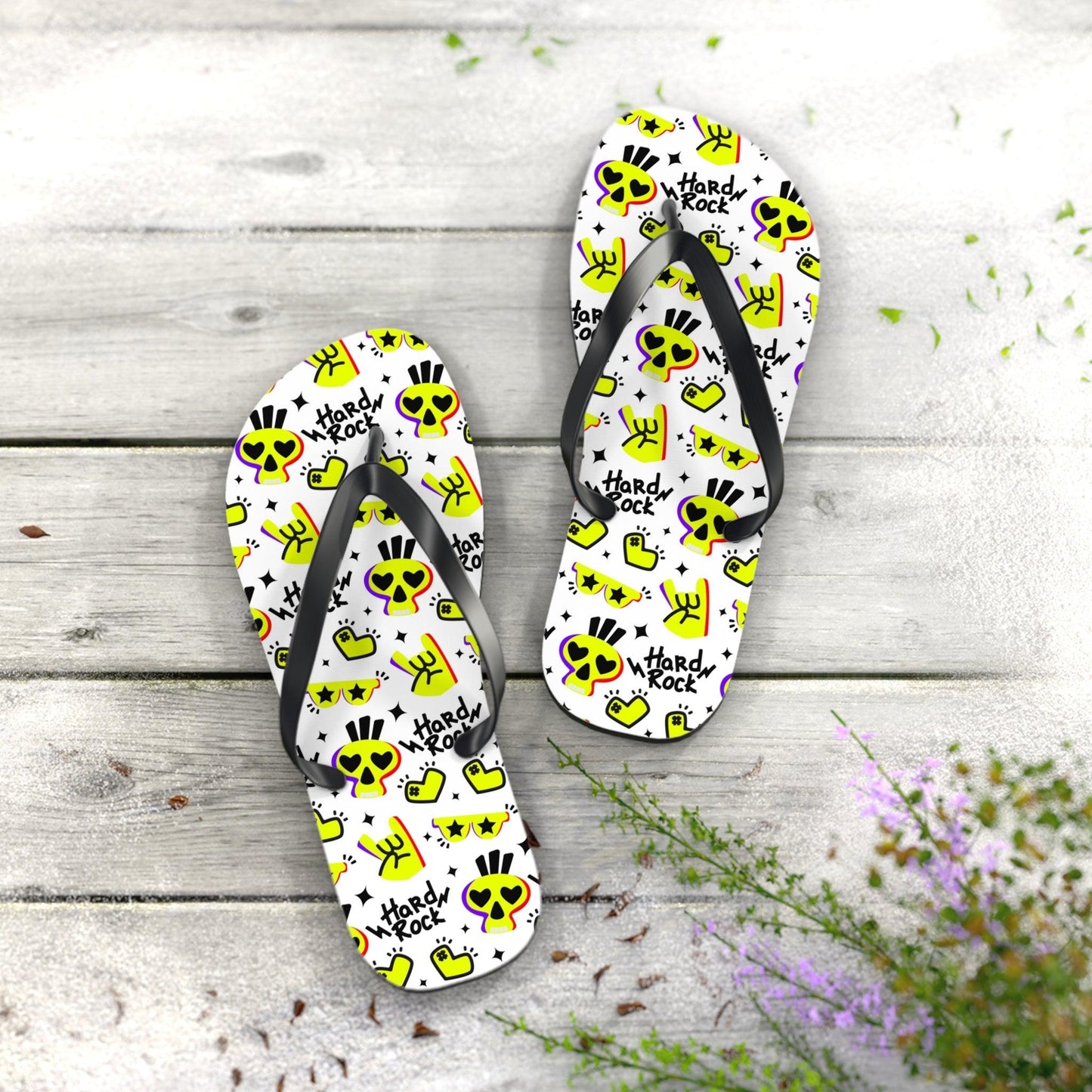 Toe Tags of Summer – Hard Rock Graphic Flip Flops for Stage-Divers & Beach Bums - Premium Shoes from Printify - Just $27.99! Shop now at Lizard Vigilante