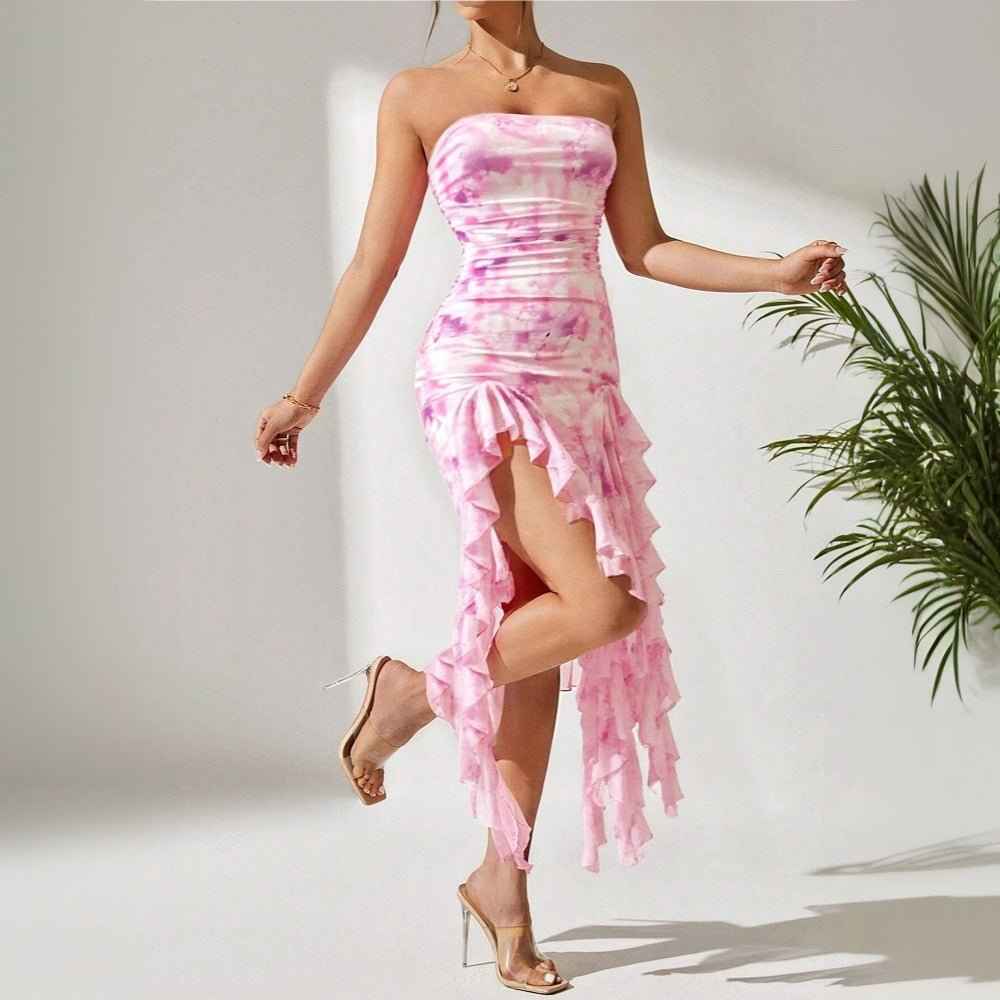 European Sexy Slit : Strapless Dress