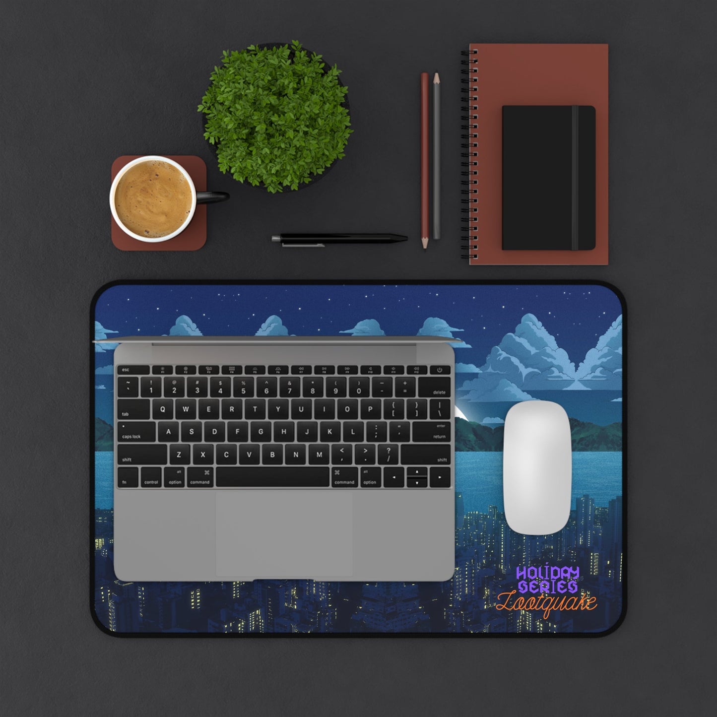 Moonlit Cityscape Desk Mat — Night Skyline Gaming & Office Mouse Pad