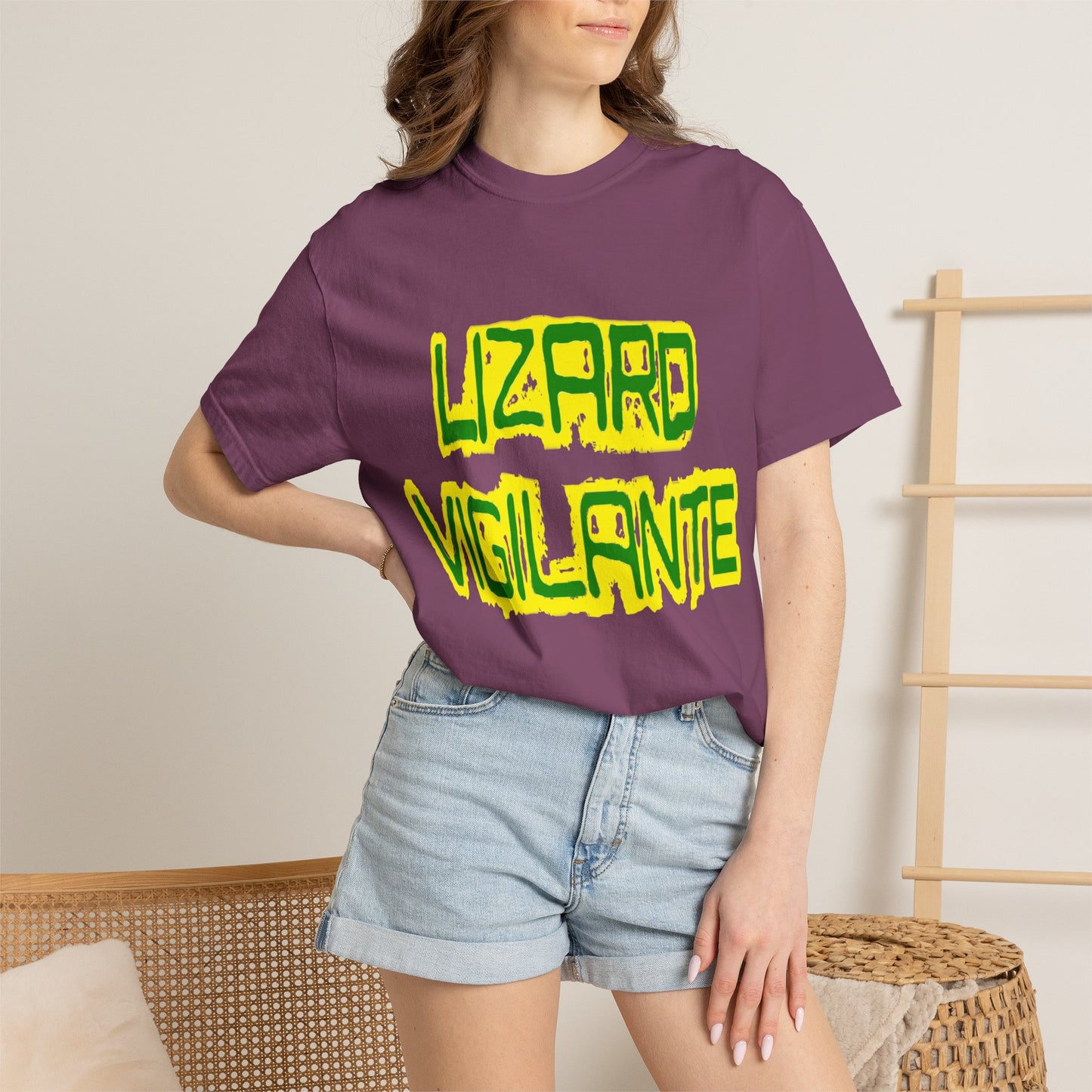 Lizard Vigilante Graphic T-Shirt — Bold Green & Yellow Streetwear Tee