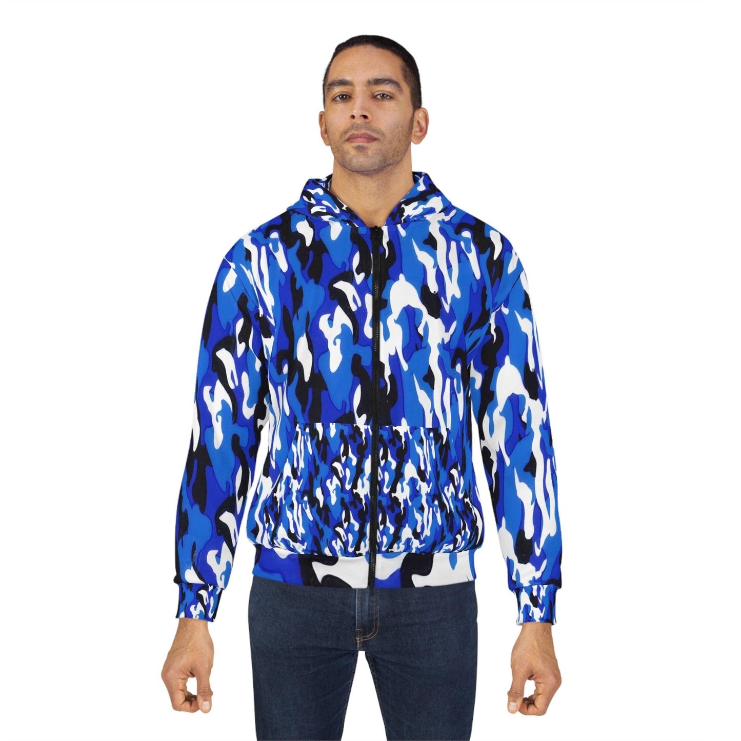 Blue Black White Camo Unisex Zip Hoodie - Lizard Vigilante