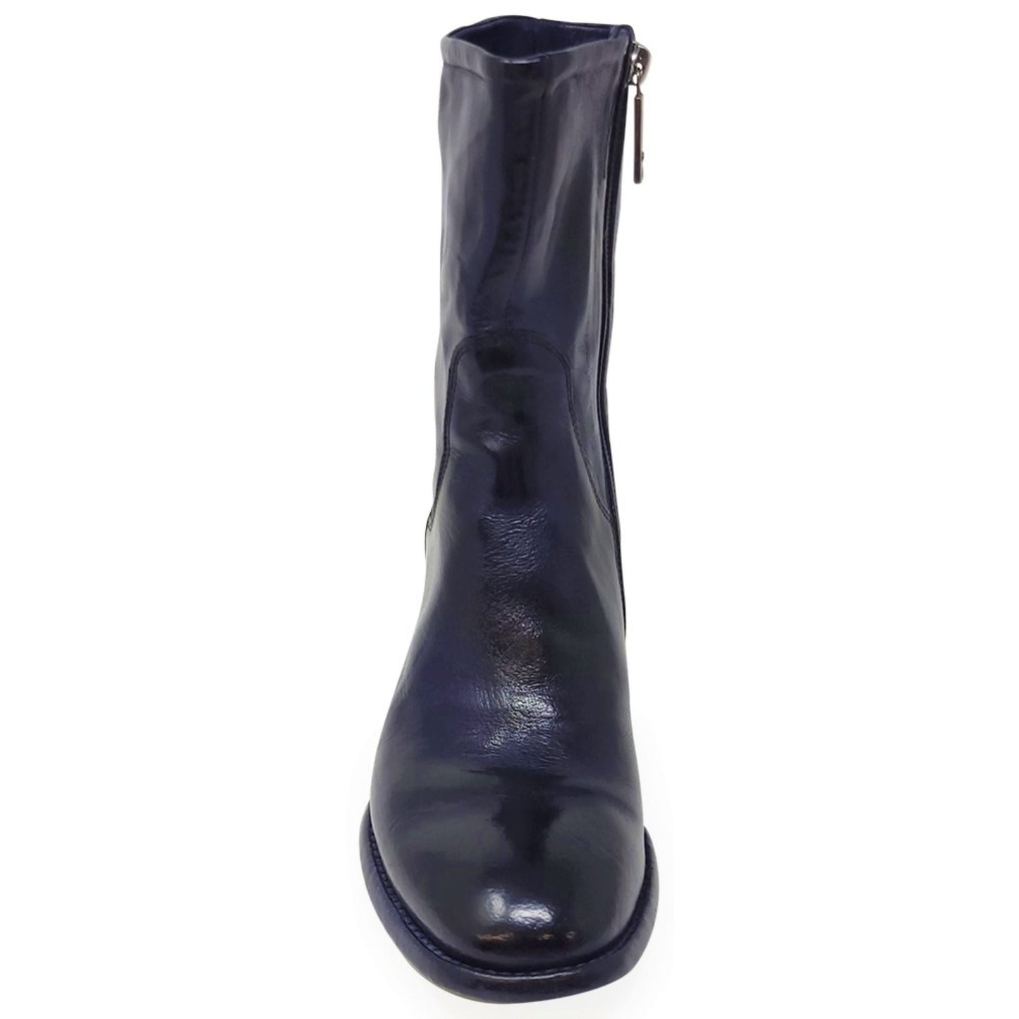 Navy Leather Mid Calf Boot