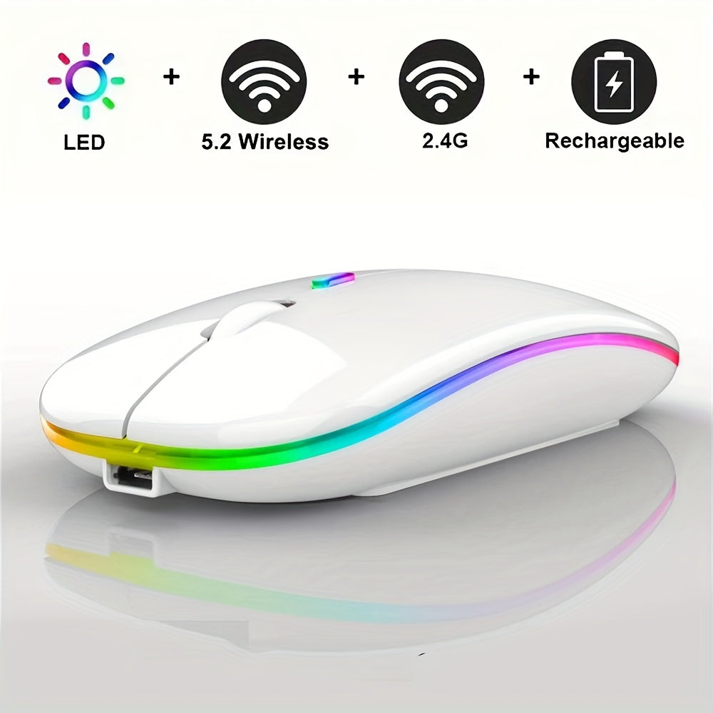 Wireless Rechargeable LED Backlit Gaming Mouse with 2.4G/5.2G Dual Mode, Ultra-Thin, Silent, Universal Compatibility for Laptops, Desktops, and Tablets
