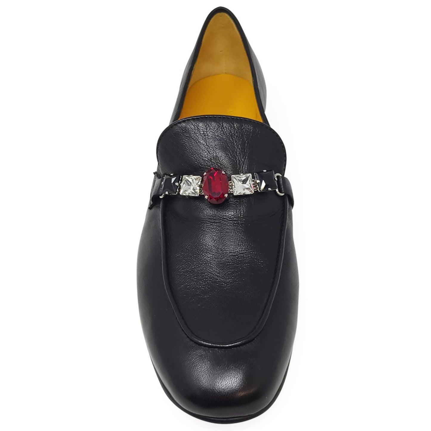 Black Leather Flat Jeweled Loafer