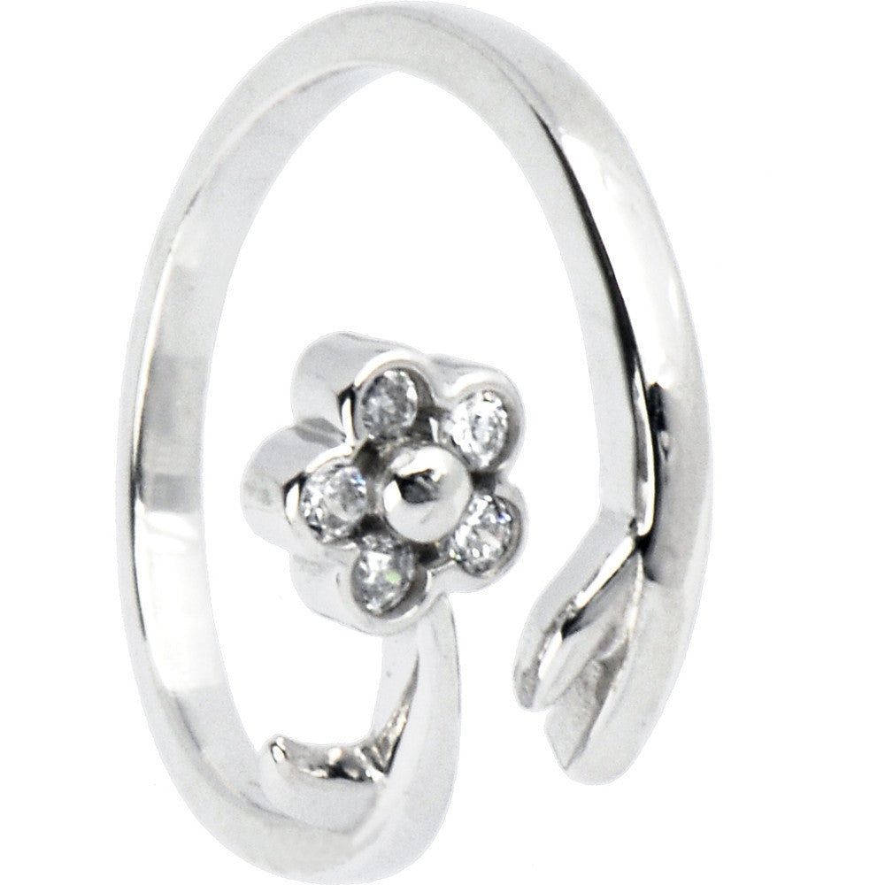 Sterling Silver 925 Cubic Zirconia Flower Vine Toe Ring