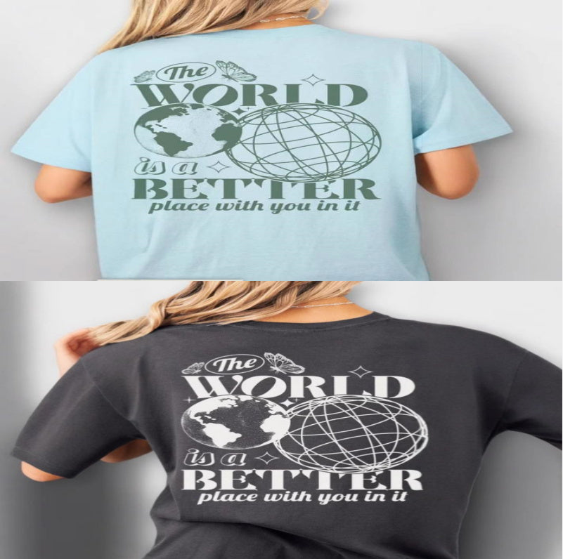 Letter 2D Printed Starry Sky Earth Cotton T-Shirt