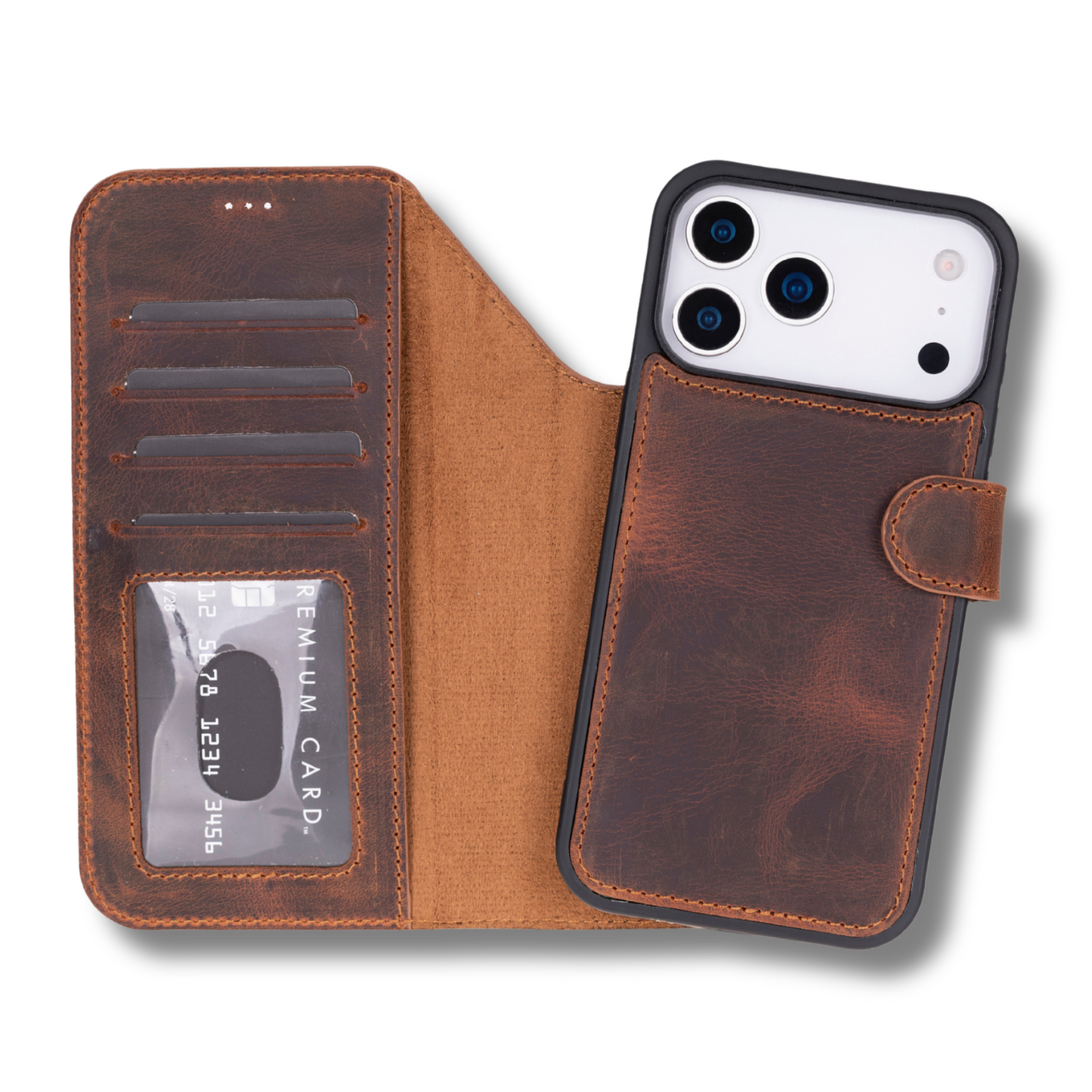 Leather iPhone 17 Pro Wallet Case – Brown - Austin