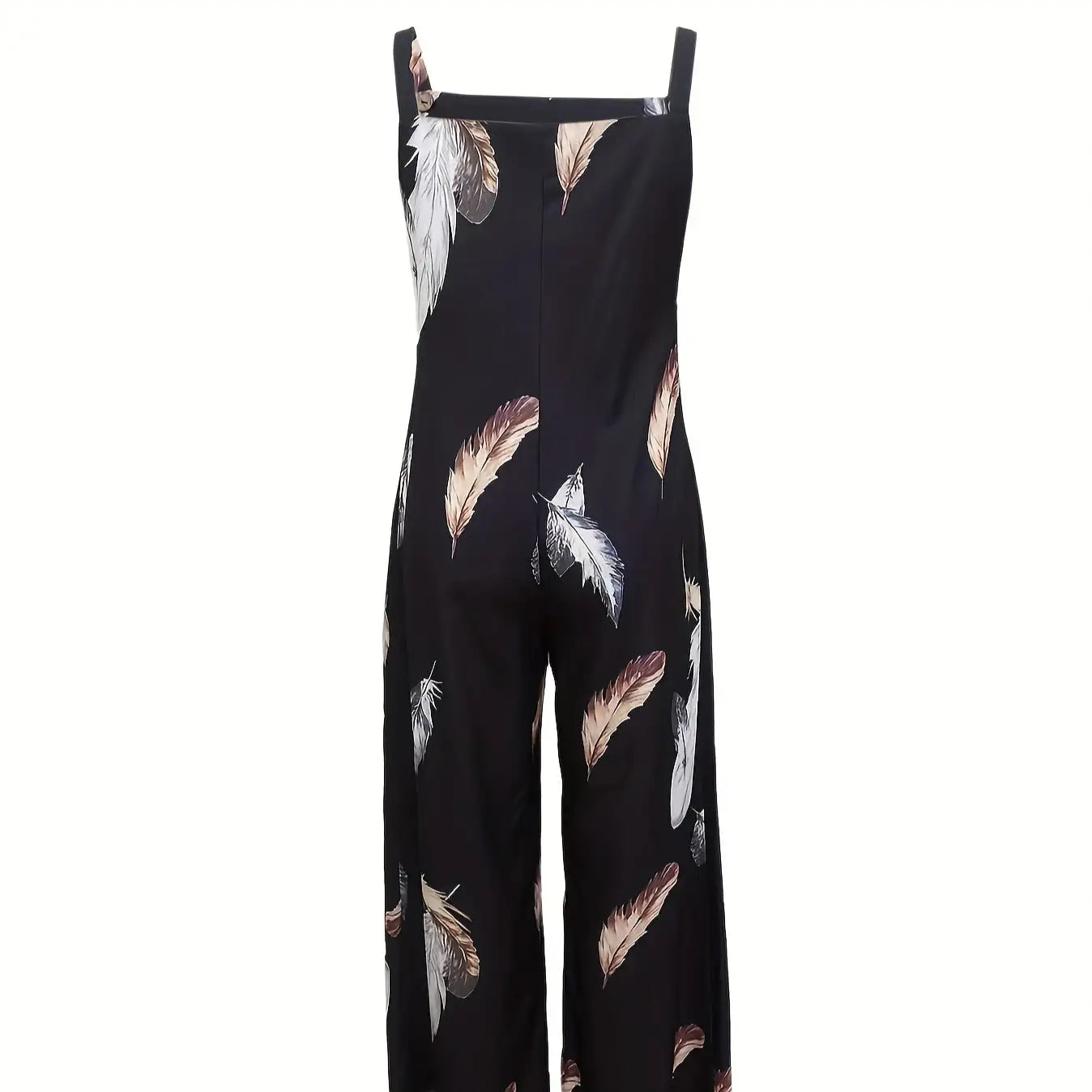 Women's Feather Print Ruffle Hem Pleated Fashionable Jumpsuit
