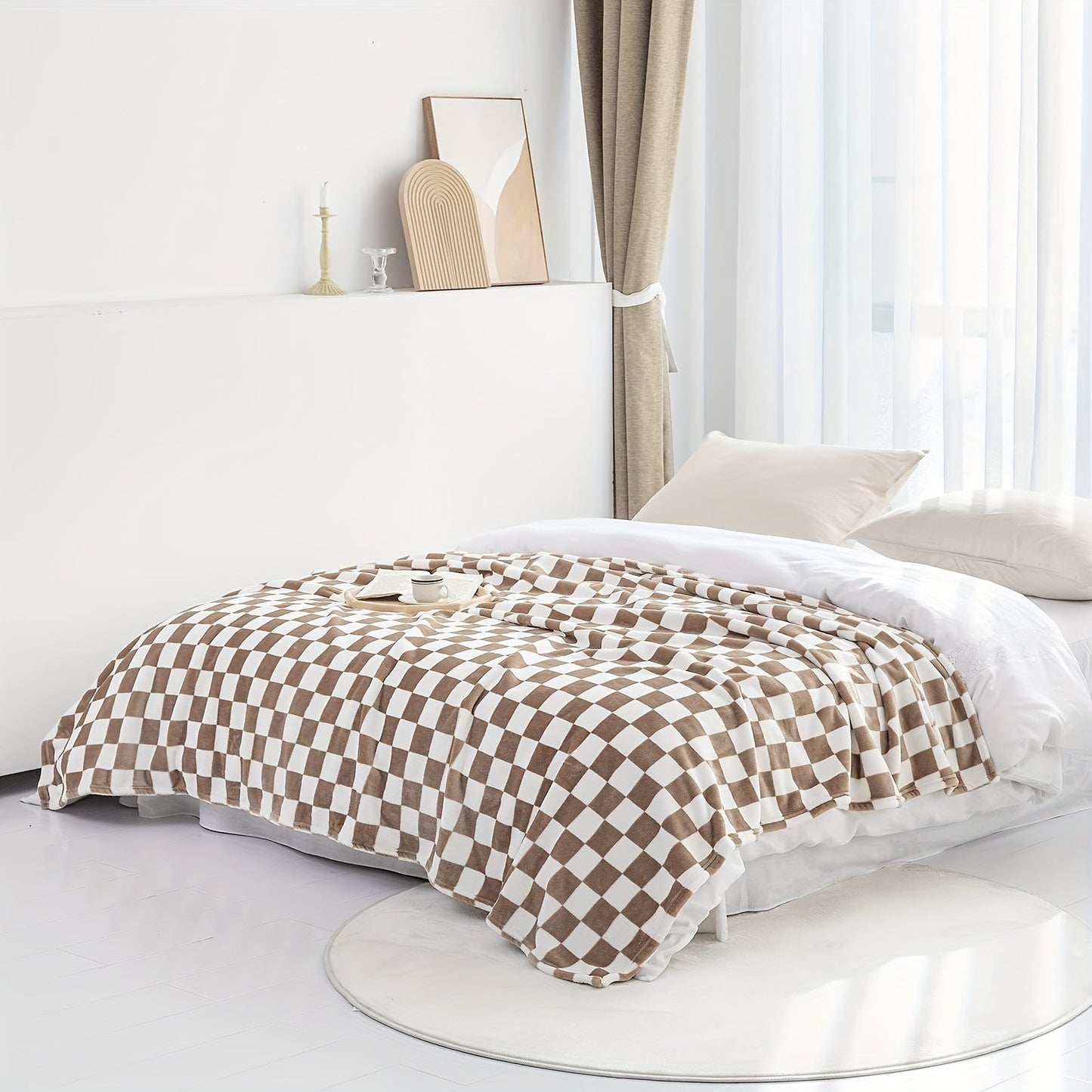 1pc Throw Blankets Flannel Blanket With Checkerboard Grid Pattern Soft Throw Blanket For Couch, Bed, Sofa Luxurious Warm And Cozy For All Seasons