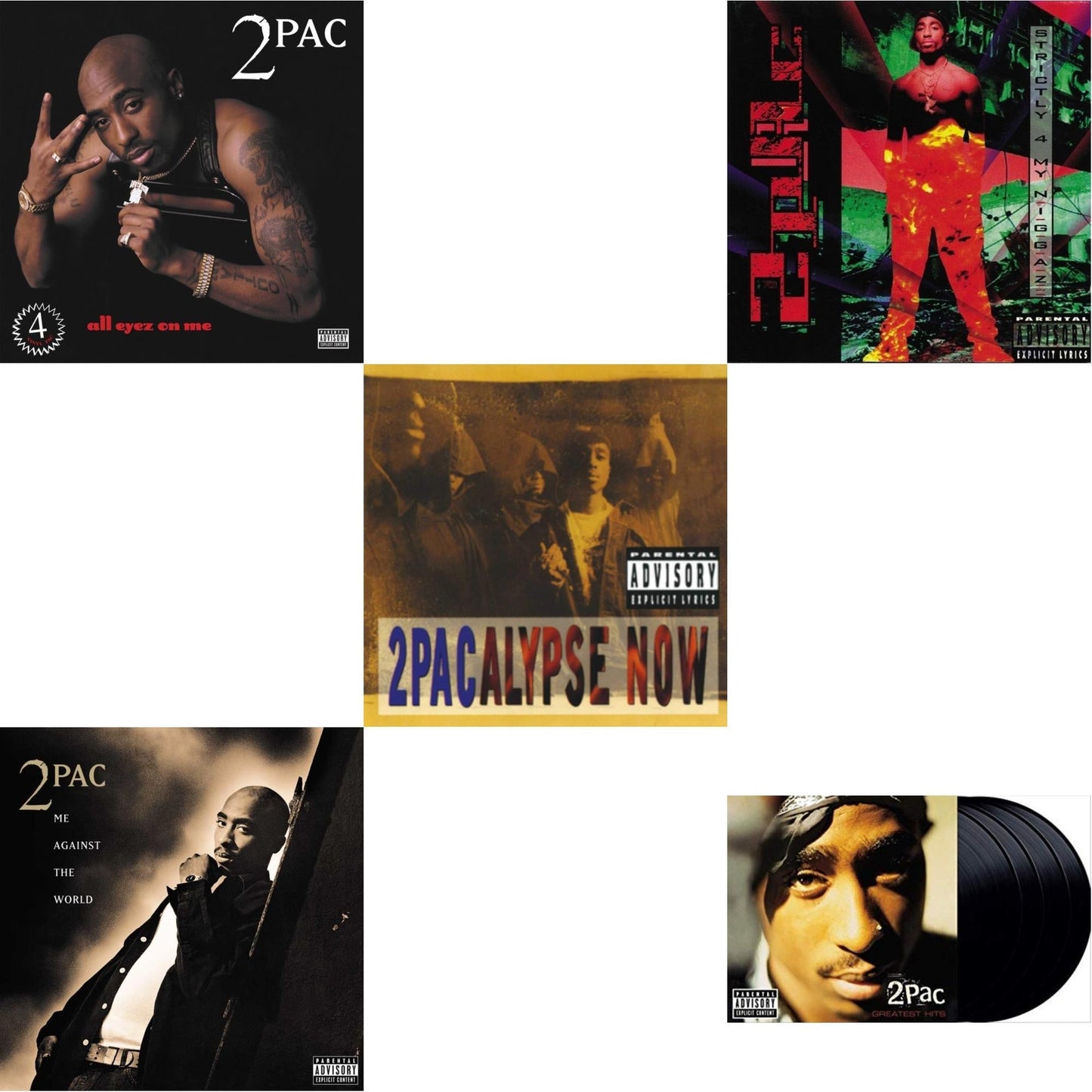 All Eyez On Me (4LP) & Me Against The World (2LP) & 2Pacalypse Now & Strictly 4 My N.I.G.G.A.Z. (2 LP) & Greatest Hits