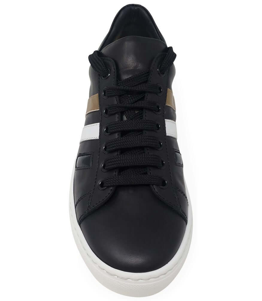 Black Leather 3 Stripe Sneaker
