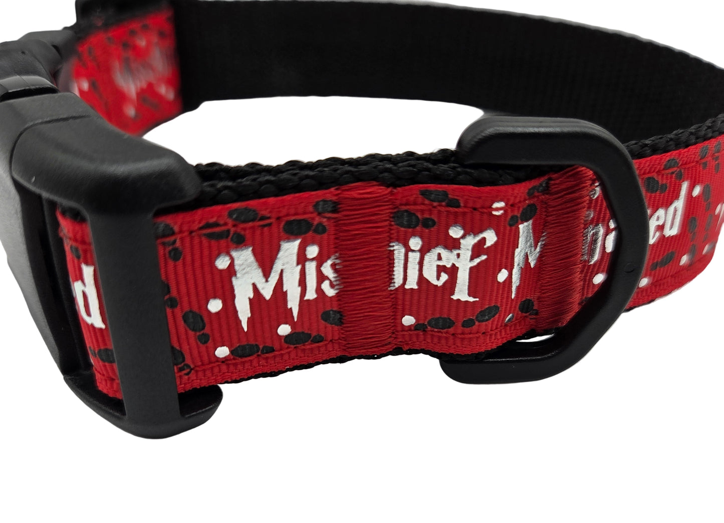 Mischief Managed Red, Blue, or Green Dog Collar - 1 inch