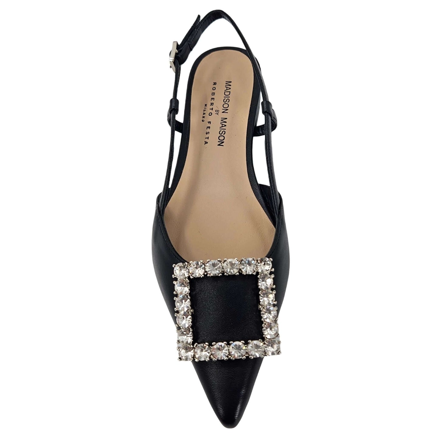 Black Leather Lavanda Sling Back Flat
