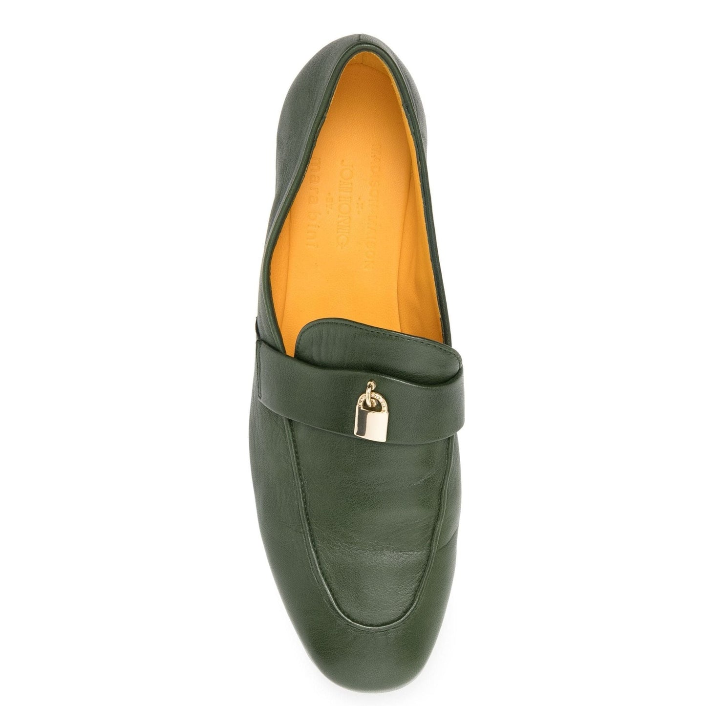 Green Leather Lock Flat Loafer