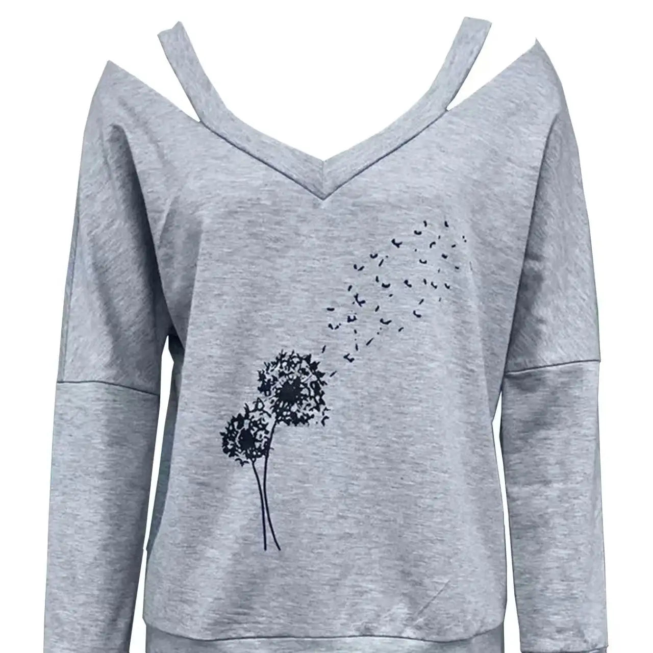 Women's V-neck Off Shoulder Printed Casual Clothing Shirt Long Sleeved Top