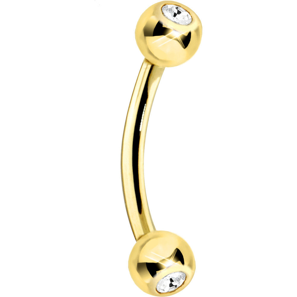 Solid 14k Yellow GOLD Cubic Zirconia Eyebrow Ring 16G 5/16 3mm