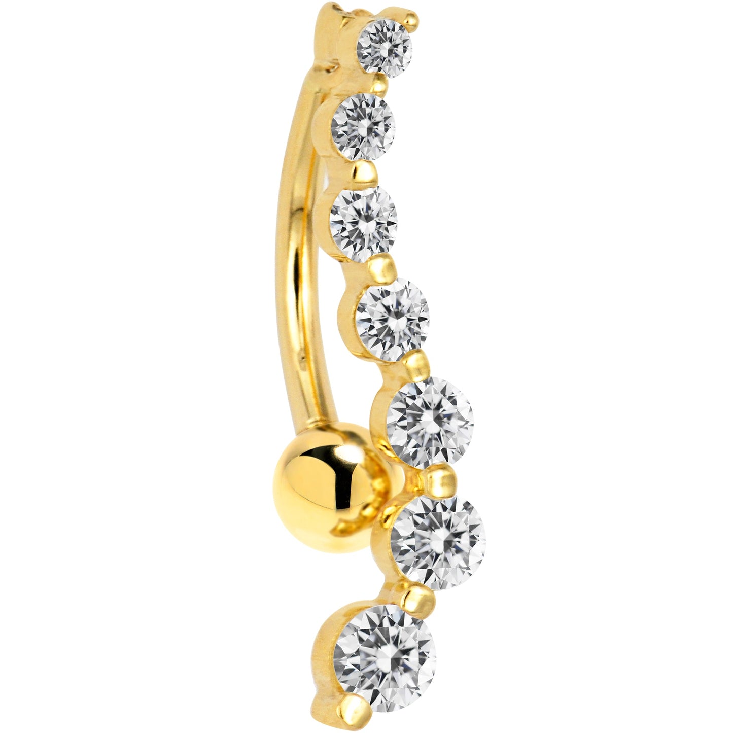 16G Solid 14k Yellow Gold Top Mount Cubic Zirconia Journey Belly Ring