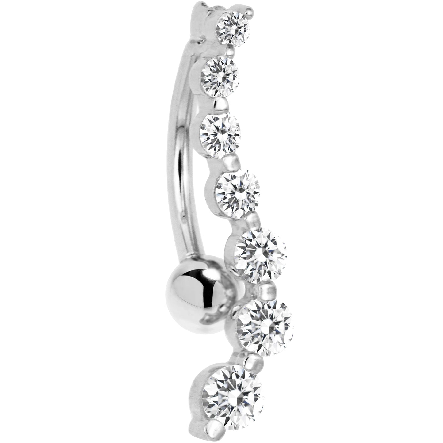 16G Solid 14k White Gold Top Mount Cubic Zirconia Journey Belly Ring