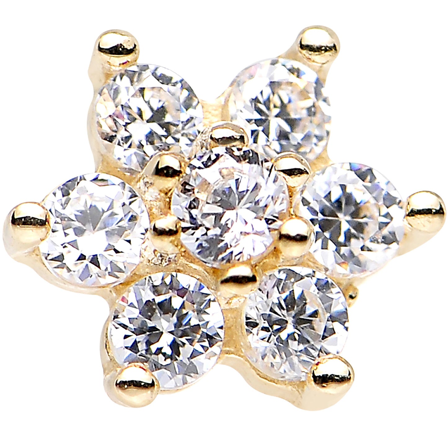 Solid 14k Yellow Gold Clear Cubic Zirconia Flower Nose Stud
