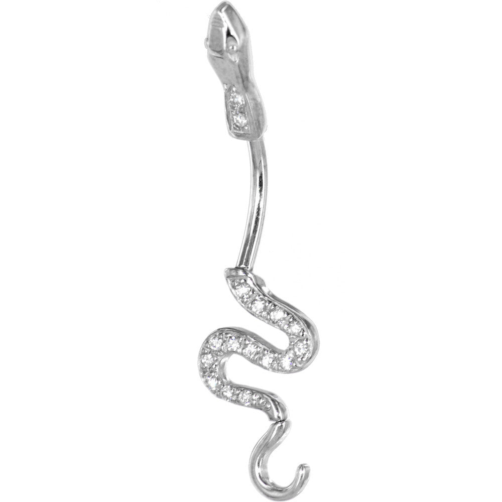 16G Solid 14k White Gold Cubic Zirconia Sexy Snake Belly Ring