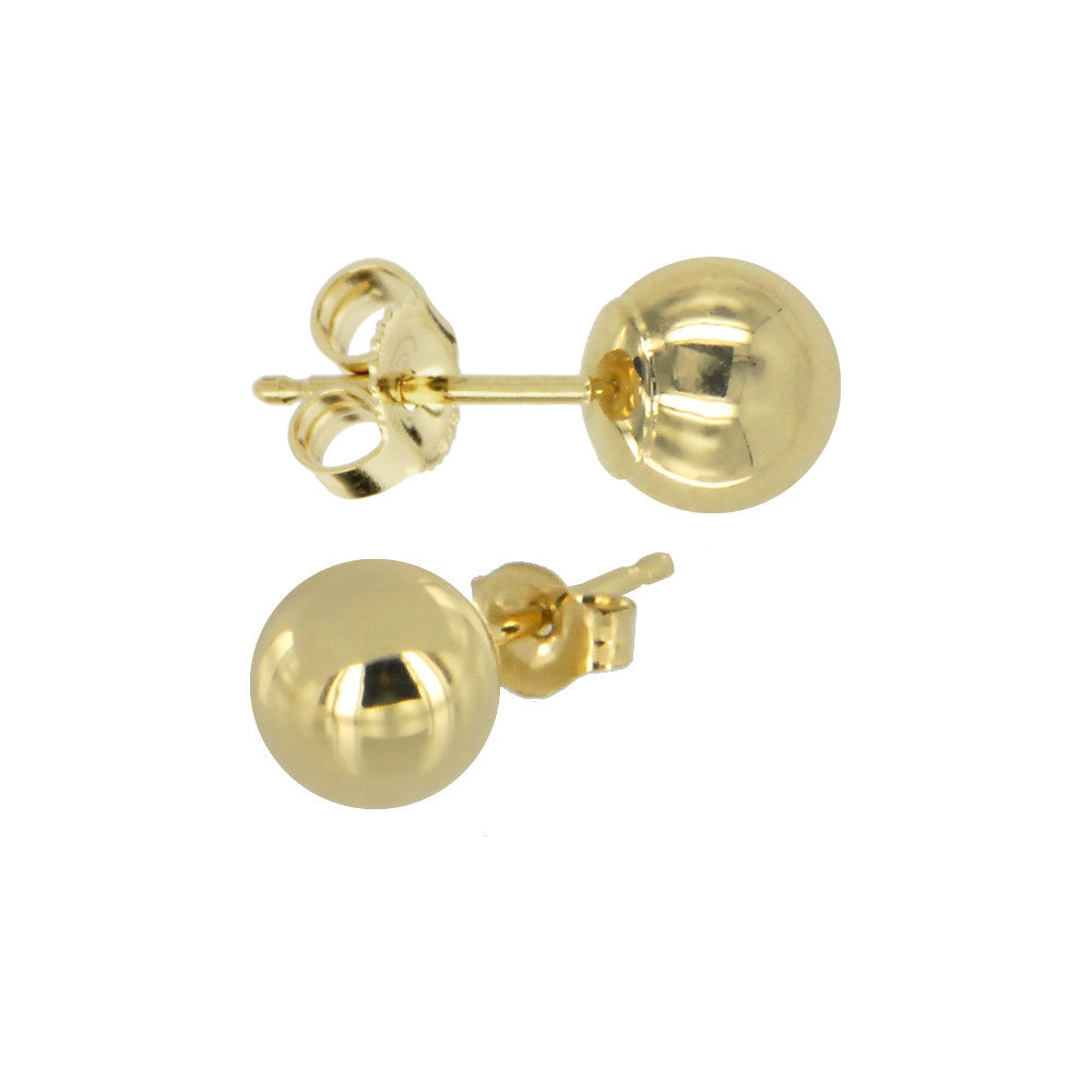 Solid 14K Yellow Gold 6mm BALL Stud Earrings
