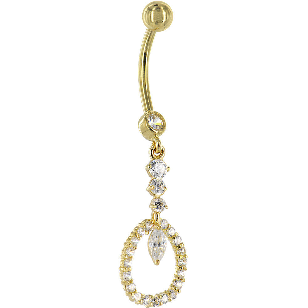 16G Solid 14K Yellow Gold Ciruclar Indulgence Cubic Zirconia Belly Ring