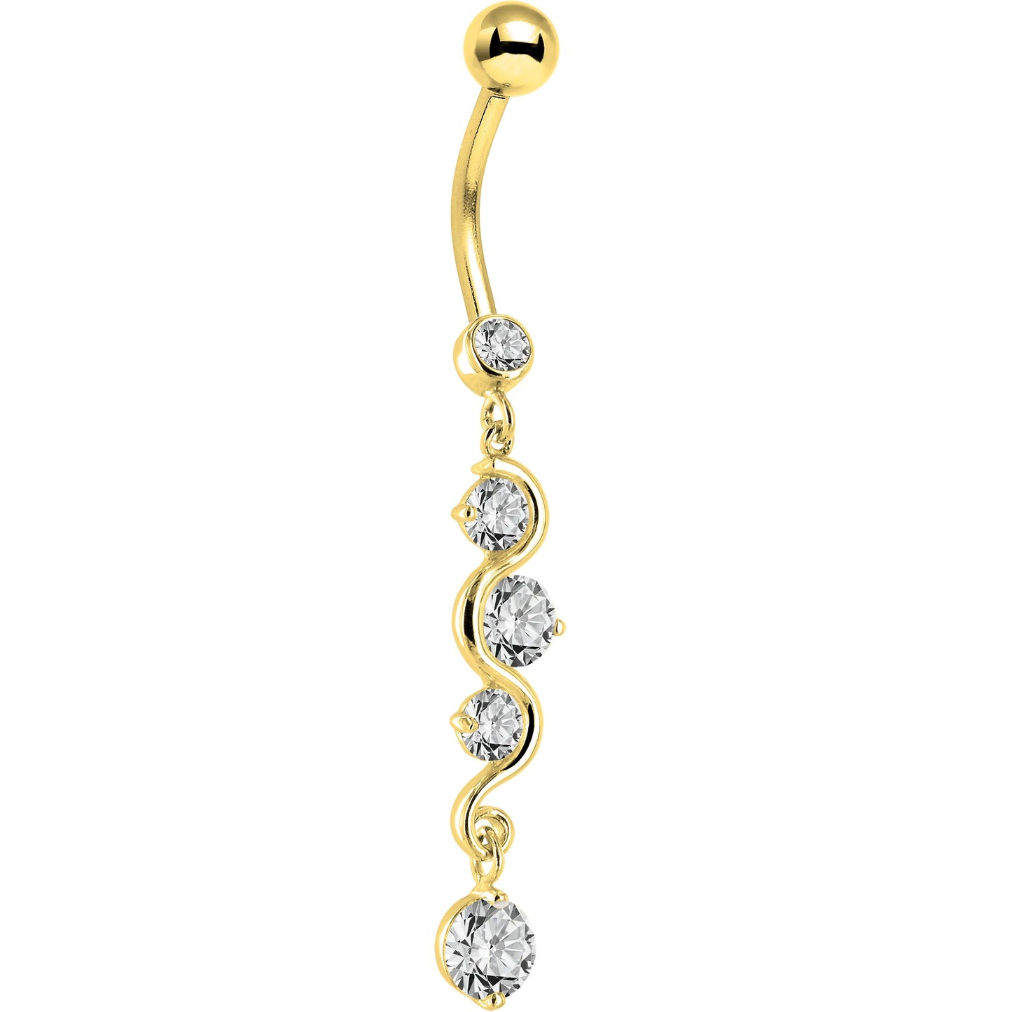 16G Solid 14K Yellow Gold Scroll Delight Cubic Zirconia Belly Ring