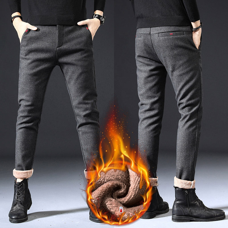 Fleece Lined Sanded Slim-fit Stretch Casual Pants