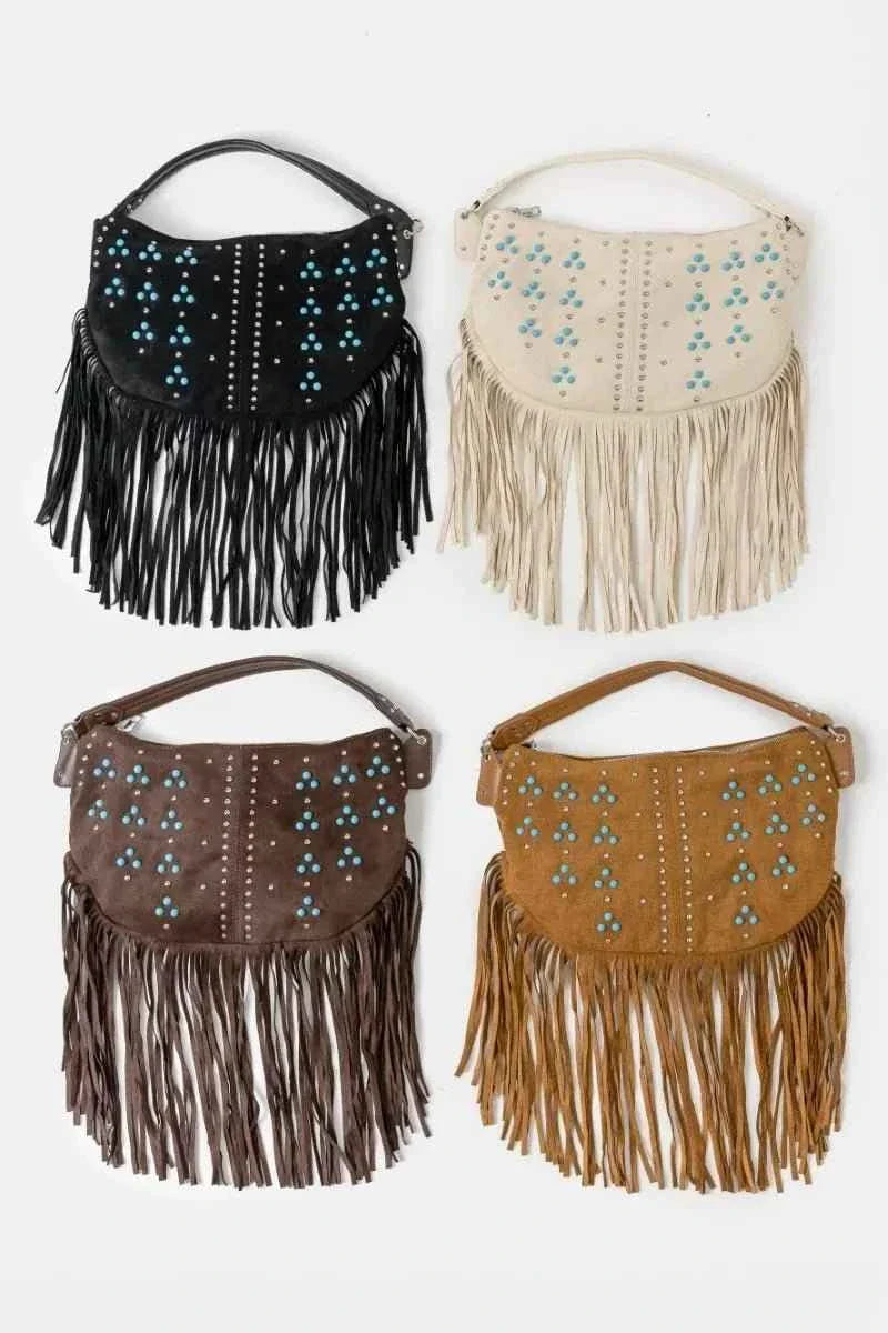 Fame Studded Pattern : Multi Fringe Hobo Shoulder Bag