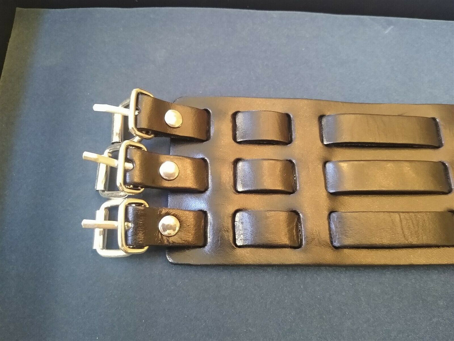 Black Leather Cuff Bracelet - 3 inches Wide with 3 Buckles. Be a Rockstar! ~New~