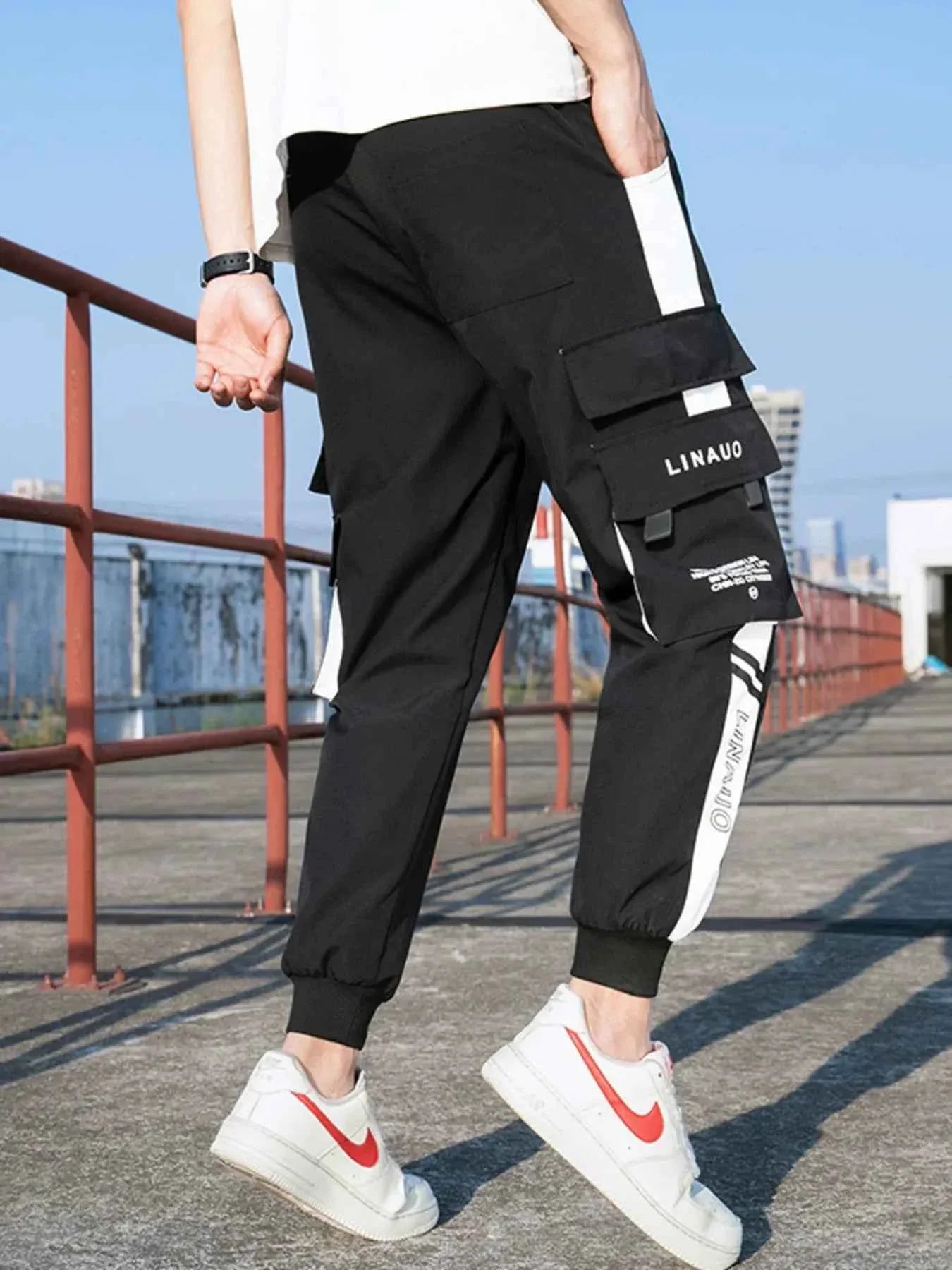 Men's Plus Size Casual Cargo Pants with Drawstring