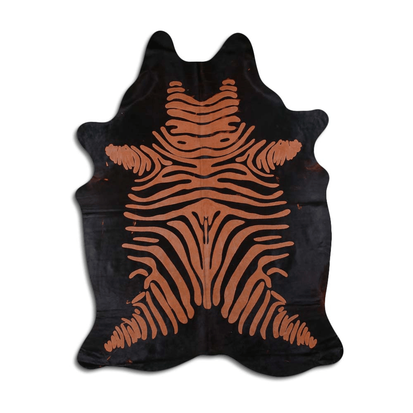 Zebra Distressed Orange On Black Acid Washed Cowhide Area Rug