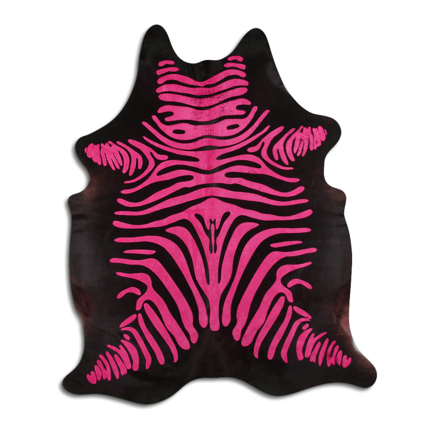 Acid Washed Cowhide Area Rug In Distressed Zebra Pink On Black