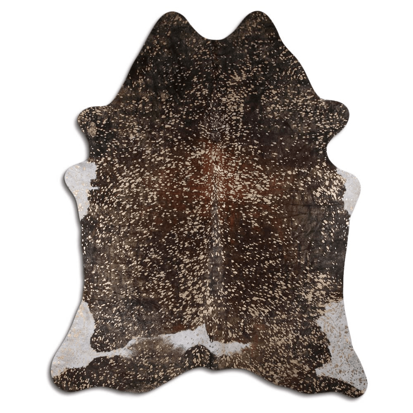 Acid Washed Gold Metallic Cowhide Area Rug In Brown And White