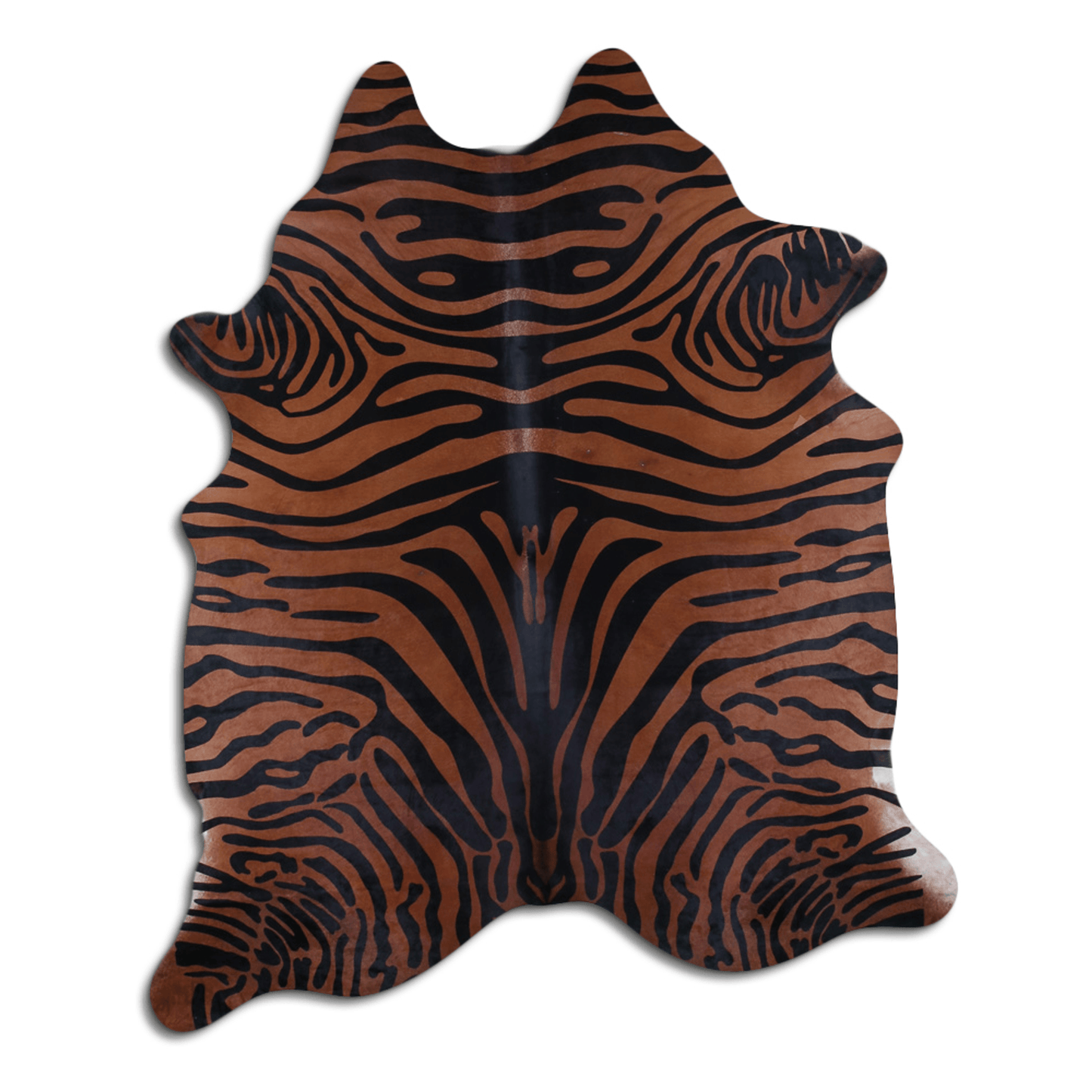 Zebra Printed Cowhide Area Rug - Natural Elegance In Camel