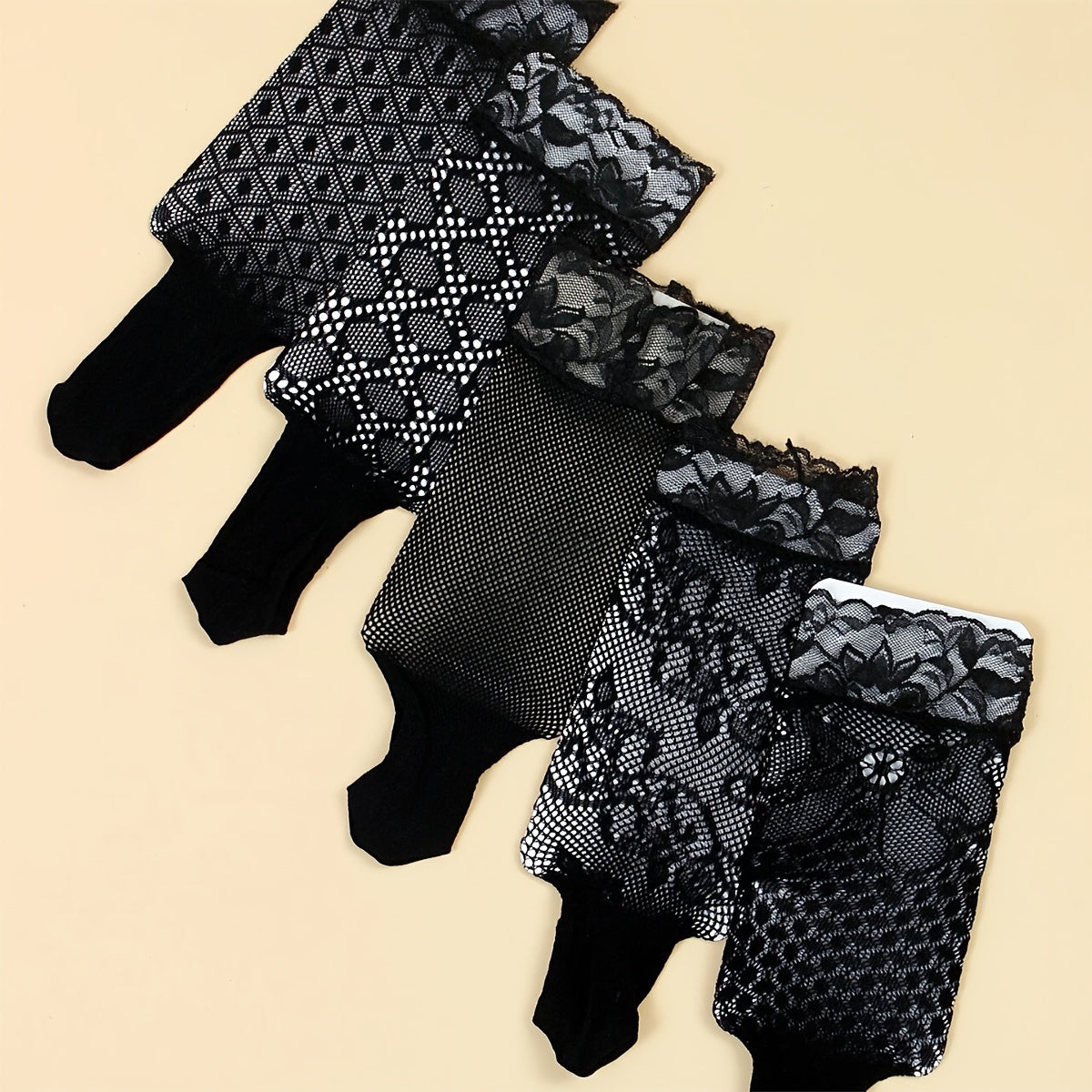 5 Pairs Fashion Thin Floral Lace Socks, Comfy & Breathable Short Socks, Women's Stockings & Hosiery