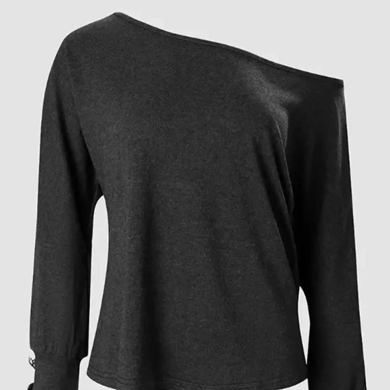 Women's Fashion New Off Shoulder Button Long Sleeved Casual Top T-shirt