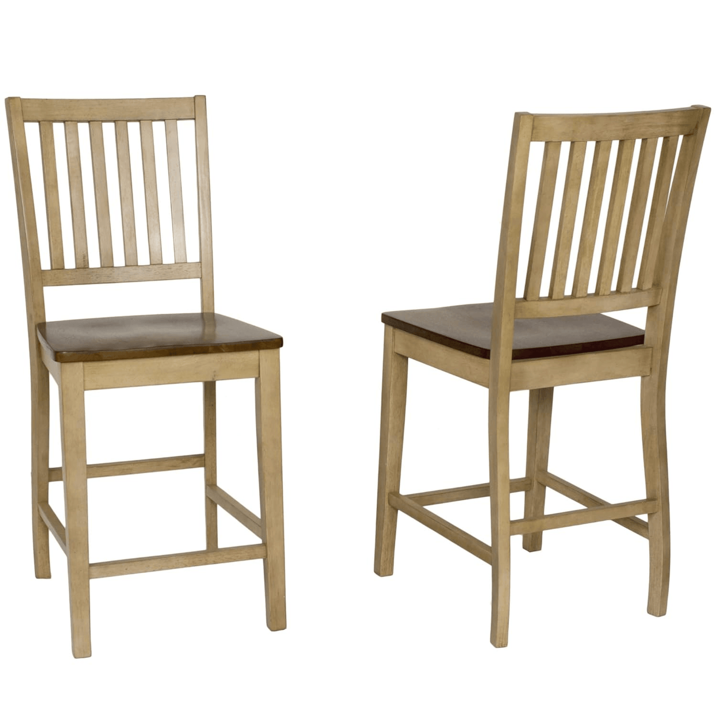 Brook Slat Back Barstool Set In Two Tone Light Brown Wood