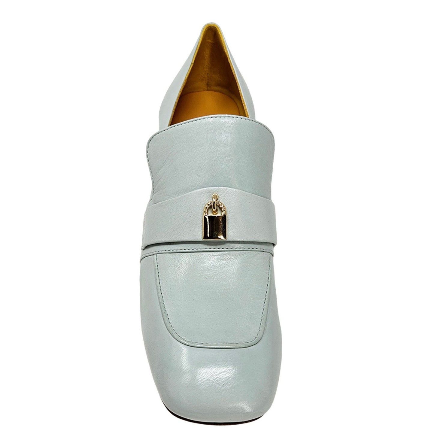 Seafoam Leather Lock Heel Loafer
